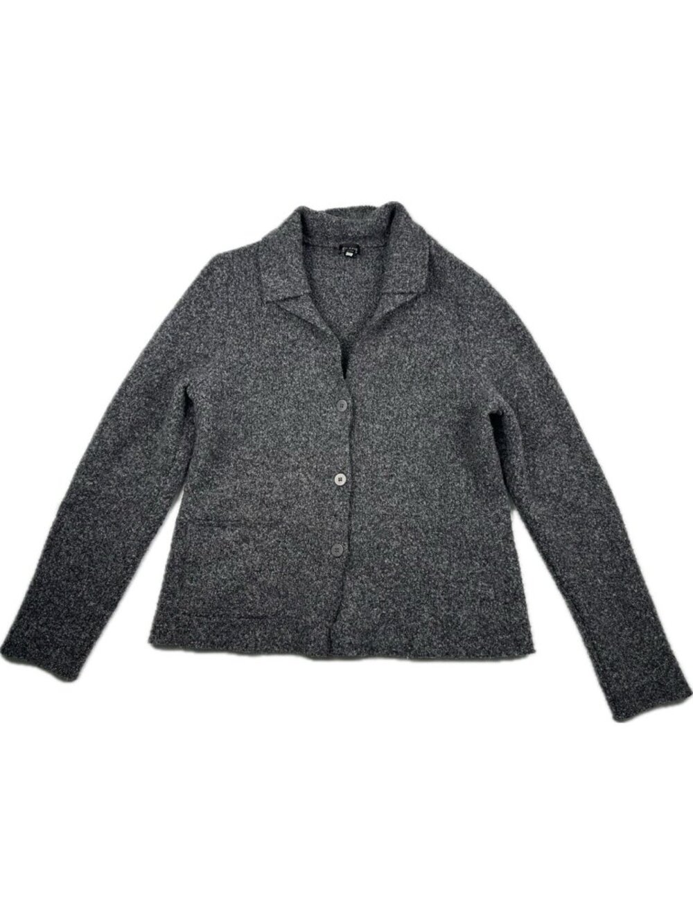 Eileen Fisher Cashmere Wool Cardigan Sweater Patch Pockets Gray Sz Medium